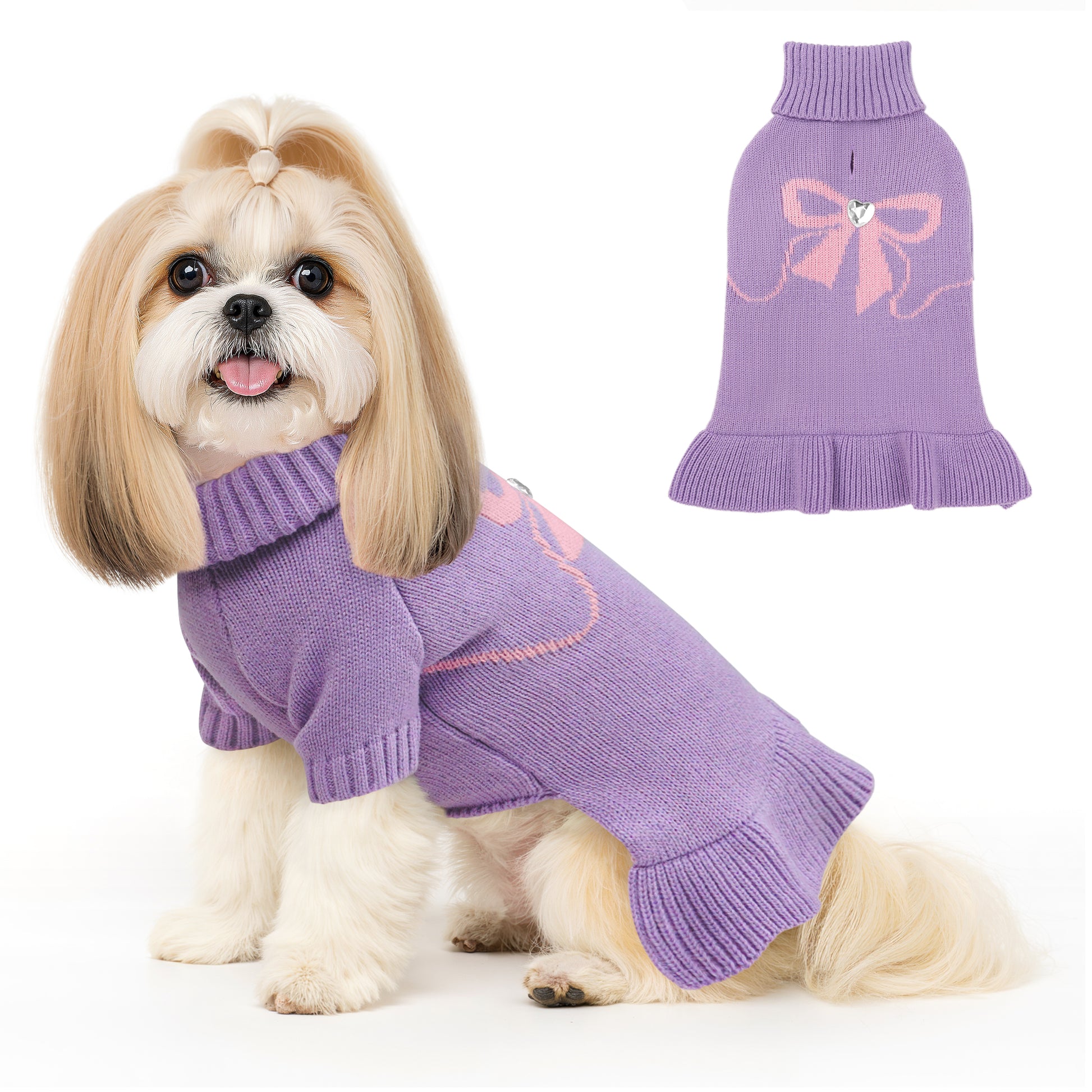 Warm Dog Turtleneck Sweater Rose Purple
