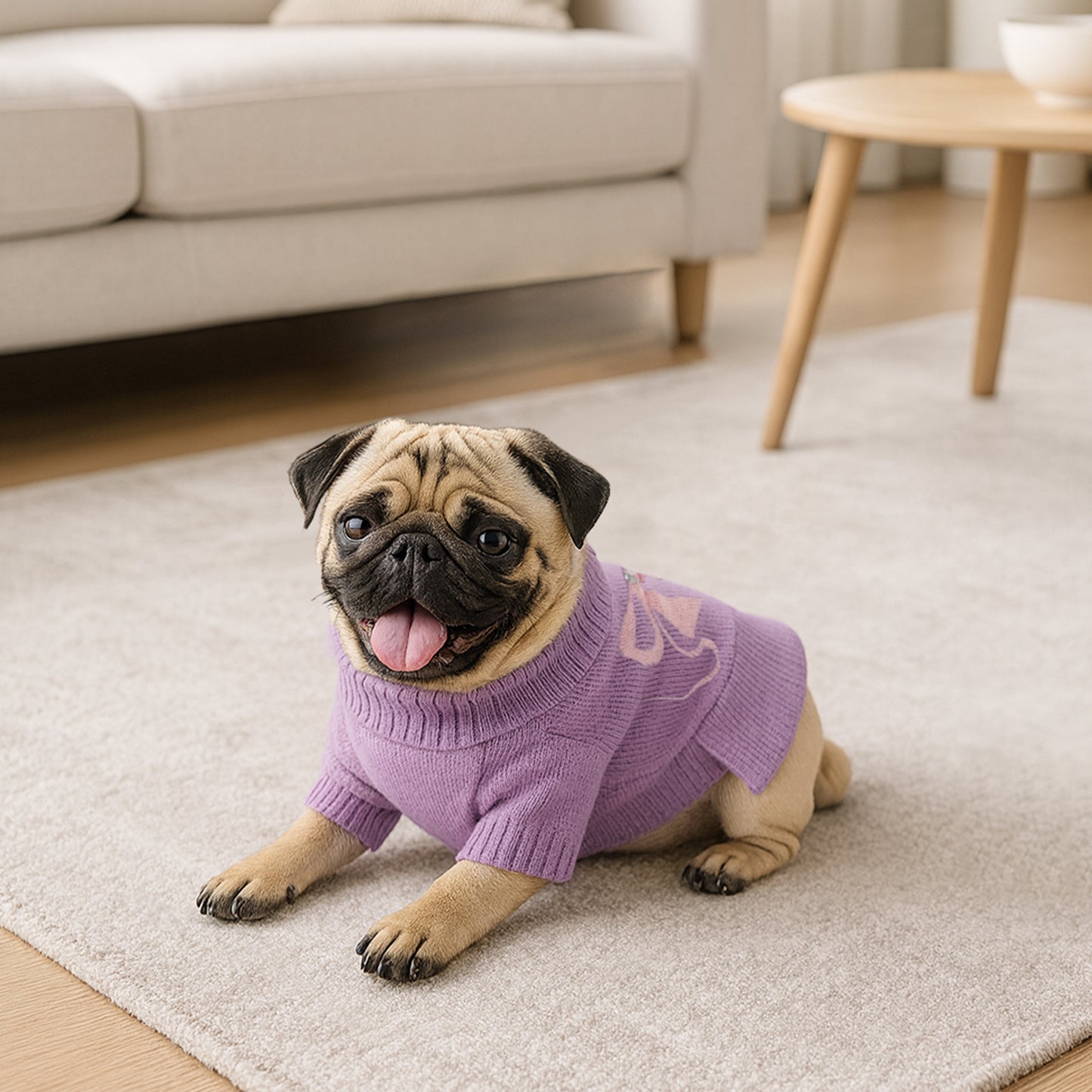 Warm Dog Turtleneck Sweater Rose Purple