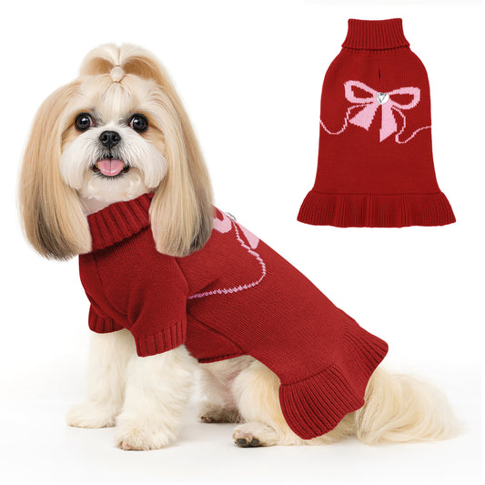 Warm Dog Turtleneck Sweater Rose Red