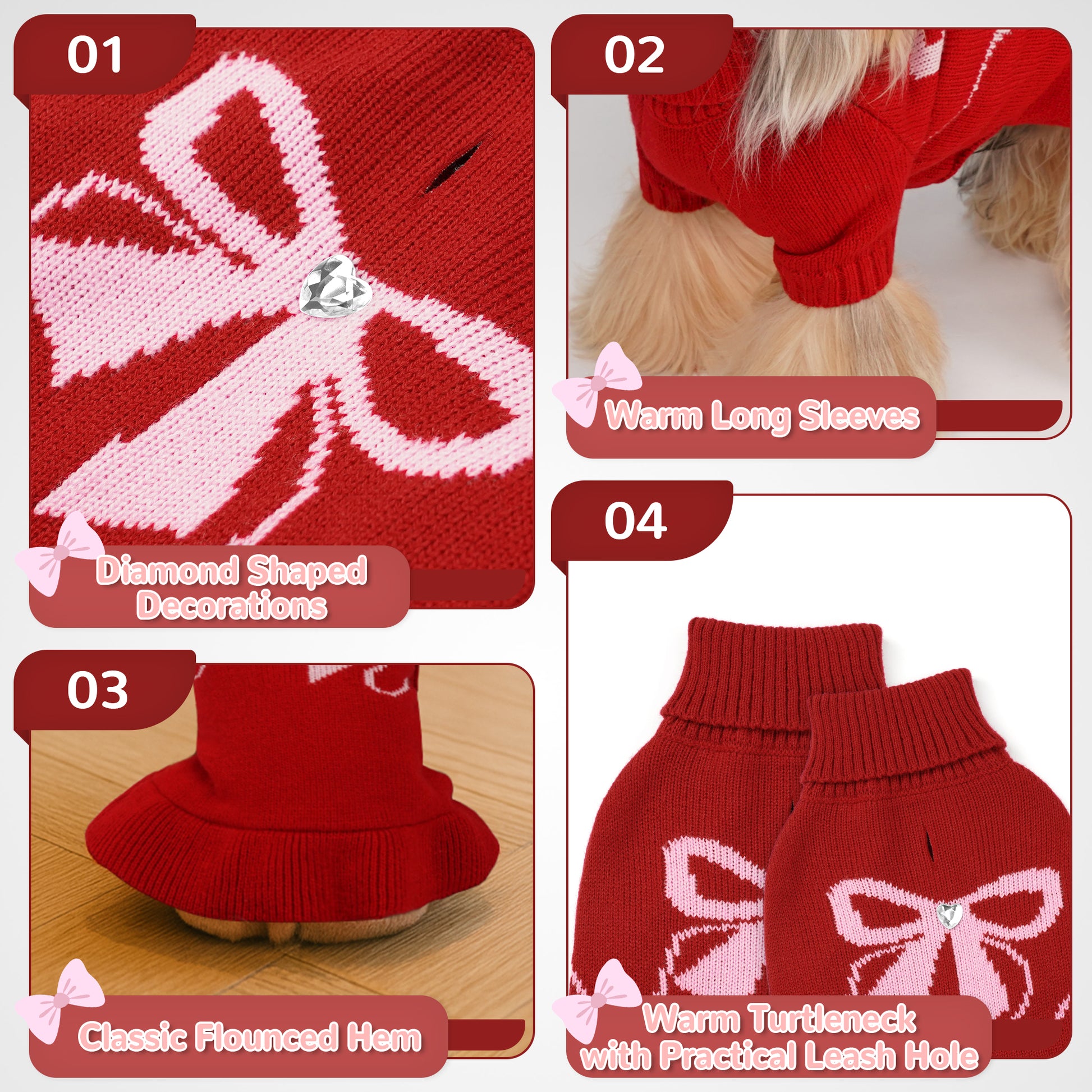 Warm Dog Turtleneck Sweater Rose Red