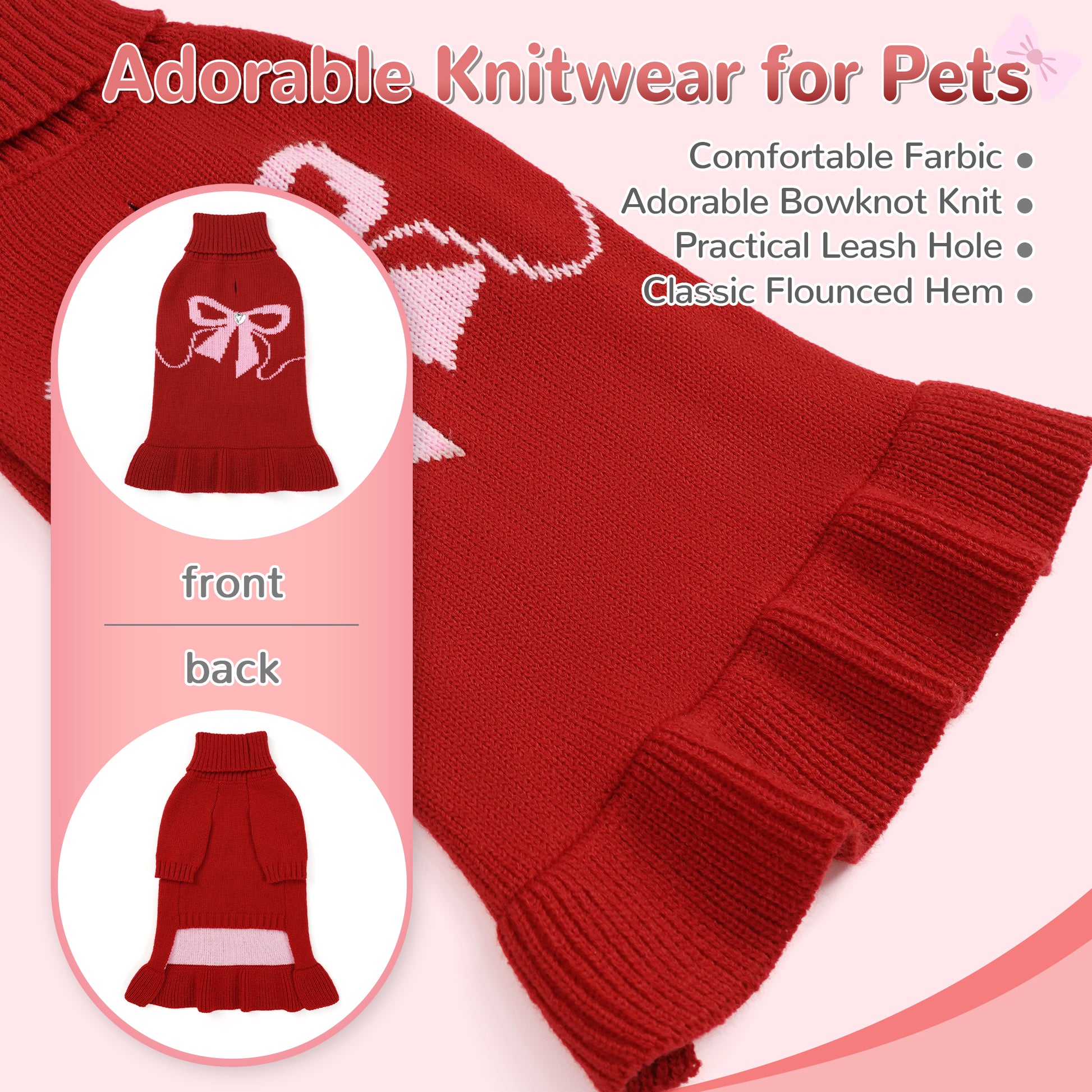 Warm Dog Turtleneck Sweater Rose Red