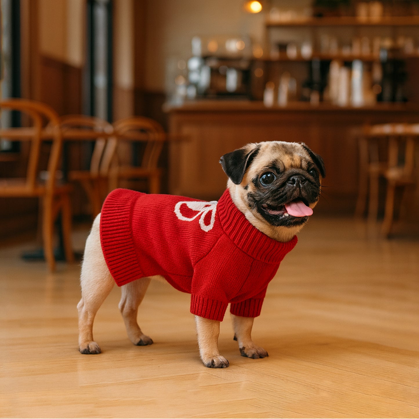 Warm Dog Turtleneck Sweater Rose Red