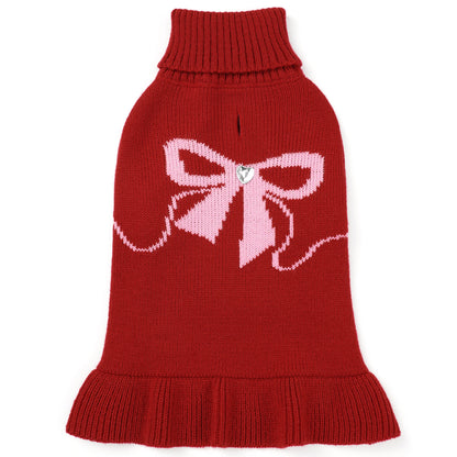 Warm Dog Turtleneck Sweater Rose Red
