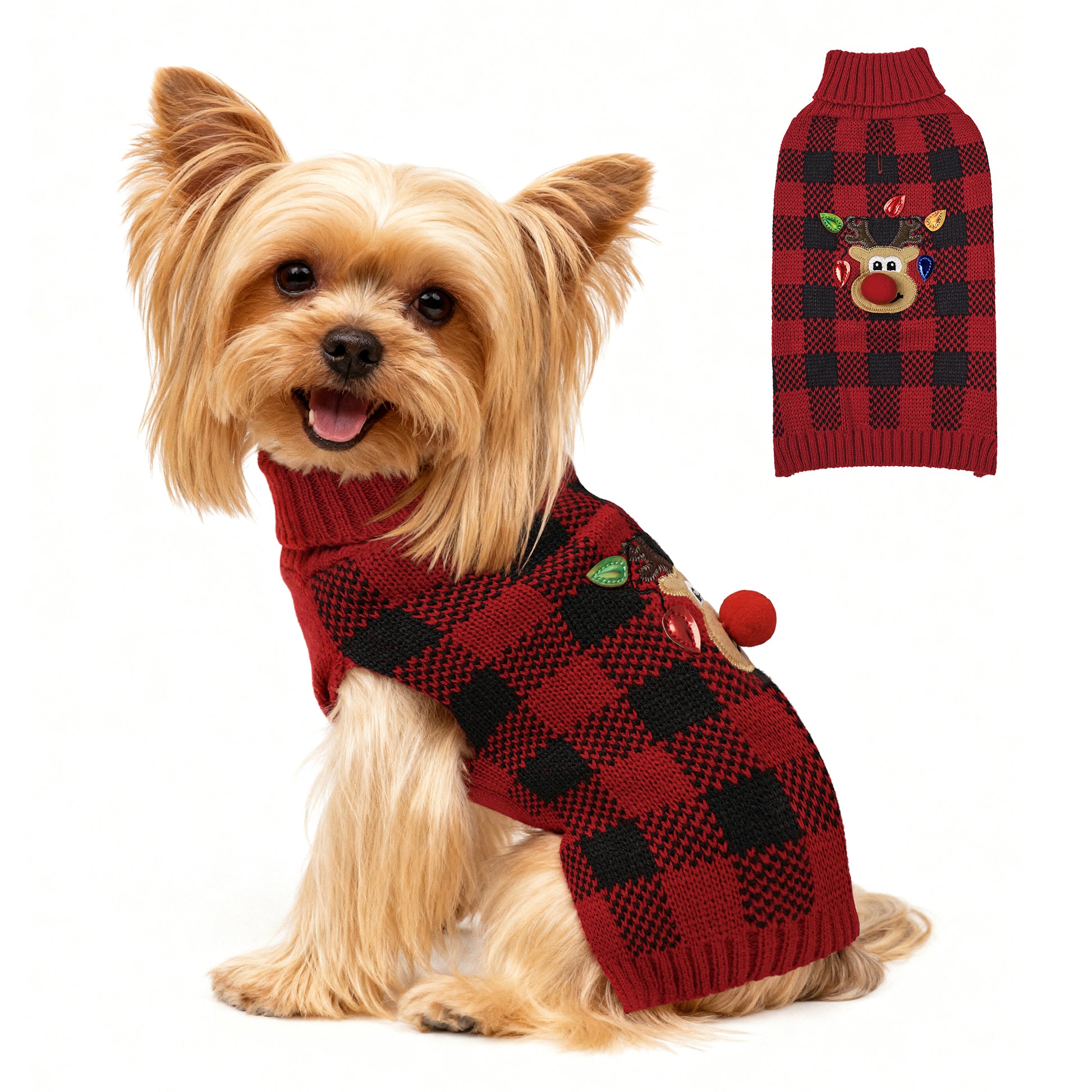 Warm Winter Puppy Clothes with Leash Hole Red_1