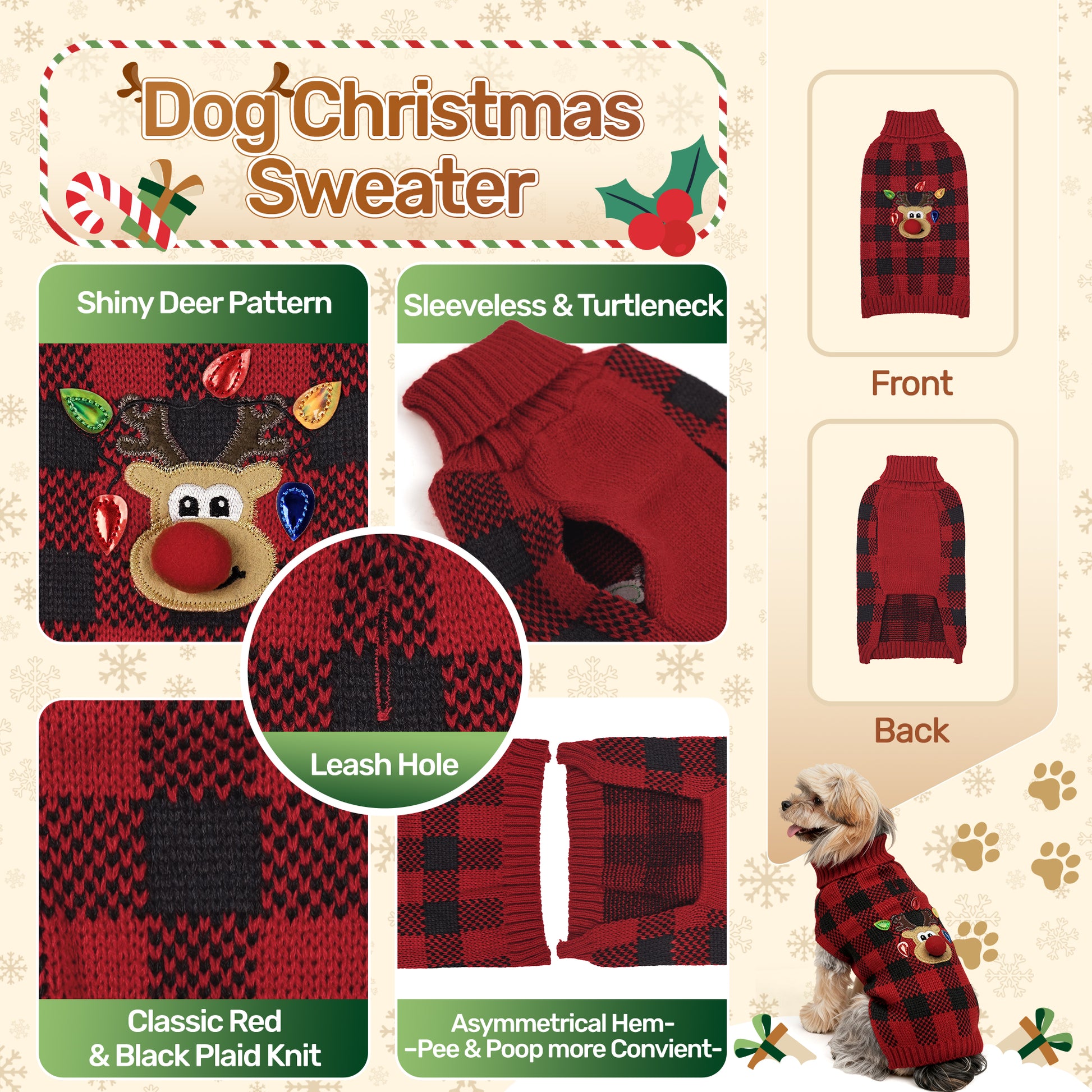 Warm Winter Puppy Clothes with Leash Hole Red_4